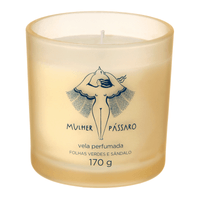 Vela perfumada pote bergamota, folhas verdes e sândalo mulher pássaro