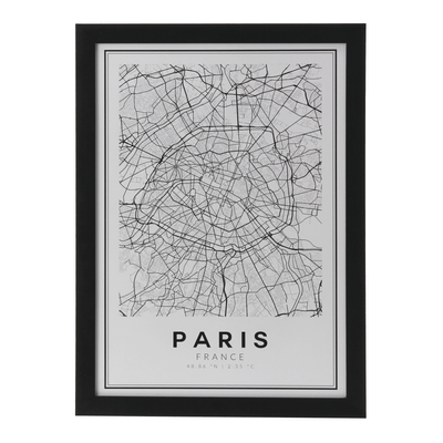 QUADRO 28 CM X 38 CM ROAD MAP PARIS