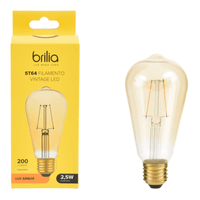 Brilia lâmpada led filamento st64 e27 2,5w 127/220v luz amarela