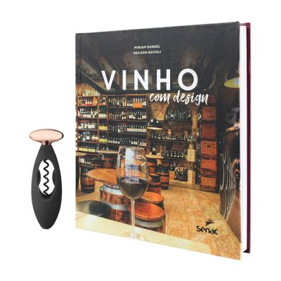 KIT LIVRO VINHO C/ DESIGN + SACA-ROLHAS